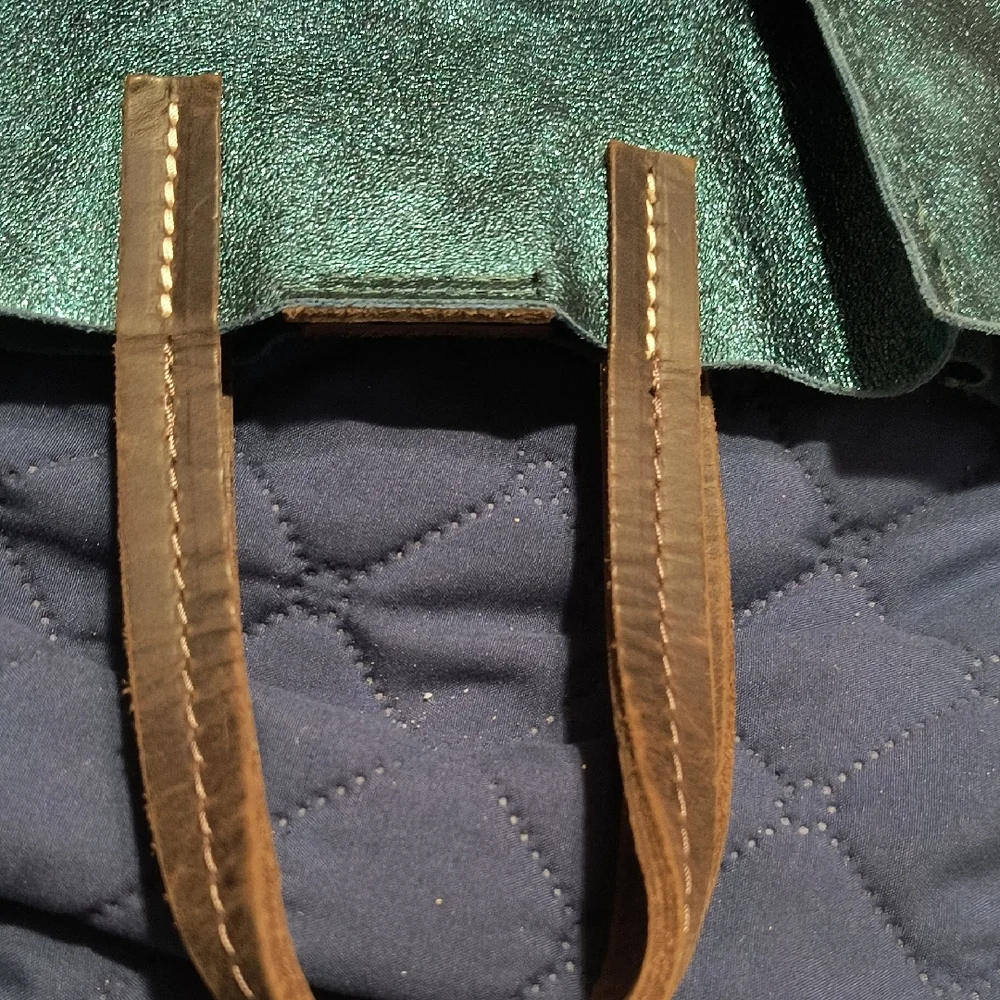 Super Cute Leather Shimmer Blue Tote Bag - Picture 5 of 5